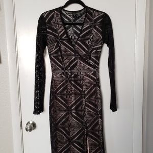 Windsor Black Lace Long Sleeve Illusion Gown